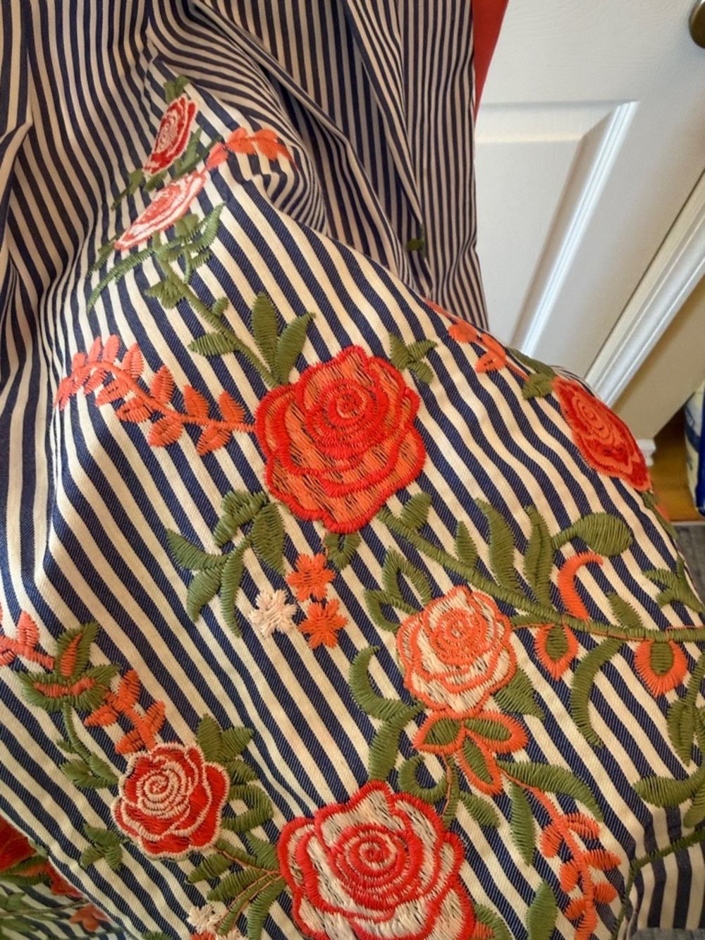 Blue and White Striped Sleeveless Dress with floral Accent - Picture 12 of 12